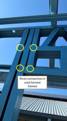 Rivet connection in cold formed steel frame