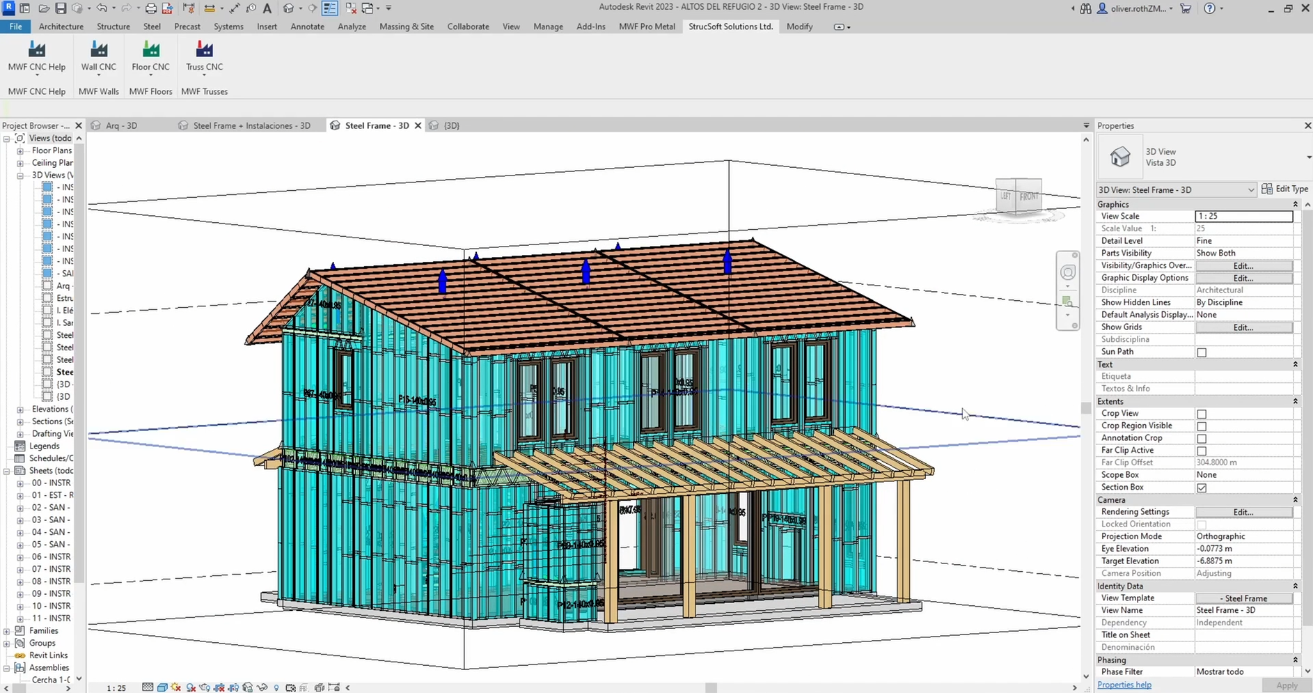 Metal framing model in Revit using MWF Pro metal plugin