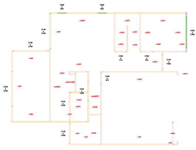 Plan view of walls in ScotSteel