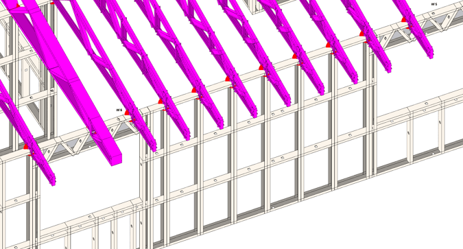 Roof trusses aligned with wall studs